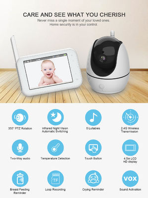 LCD Display 2300mah Wireless Video Baby Monitor With Temperature Sensor